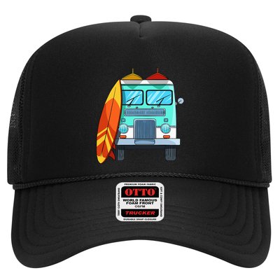 Surf Van Surfboard Palm Trees Surfing Surfer Waves Summer Trucker Hat