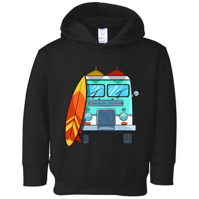 Surf Van Surfboard Palm Trees Surfing Surfer Waves Summer Toddler Hoodie
