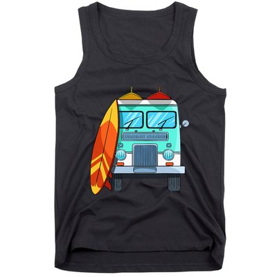 Surf Van Surfboard Palm Trees Surfing Surfer Waves Summer Tank Top