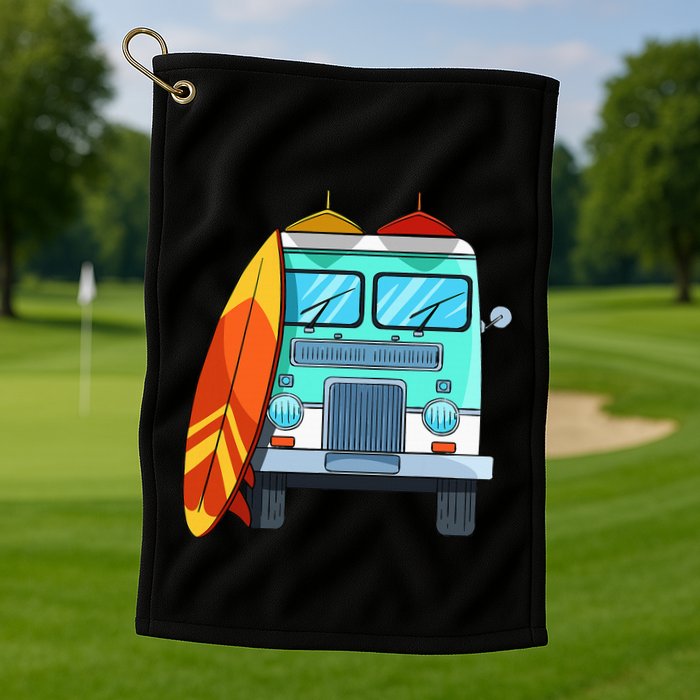 Surf Van Surfboard Palm Trees Surfing Surfer Waves Summer Golf Towel