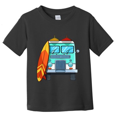Surf Van Surfboard Palm Trees Surfing Surfer Waves Summer Toddler T-Shirt