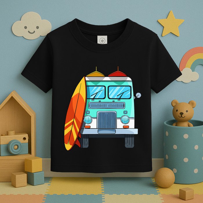 Surf Van Surfboard Palm Trees Surfing Surfer Waves Summer Toddler T-Shirt