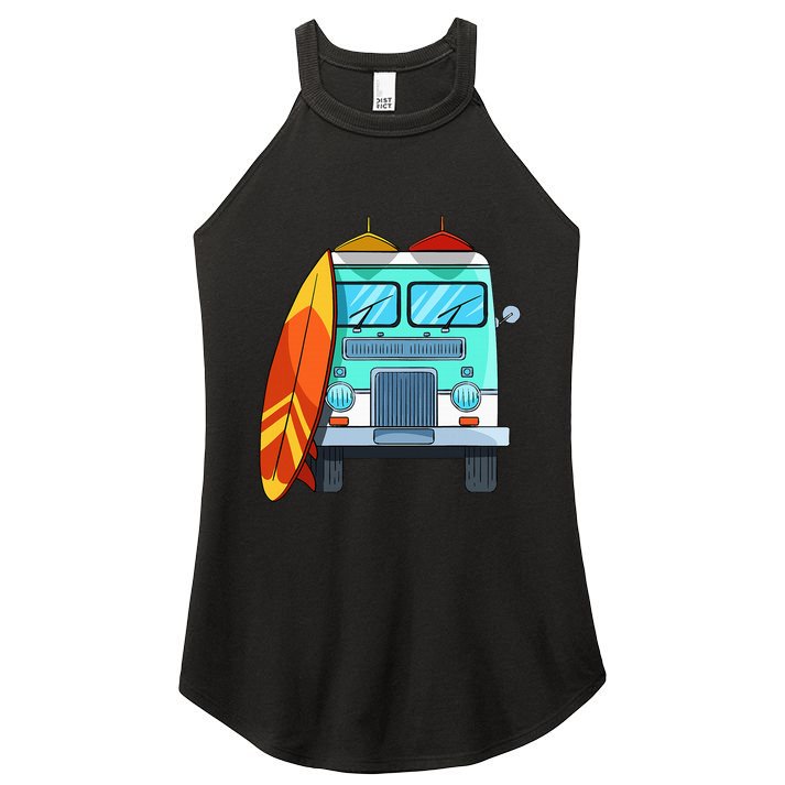 Surf Van Surfboard Palm Trees Surfing Surfer Waves Summer Women's Perfect Tri Rocker Tank