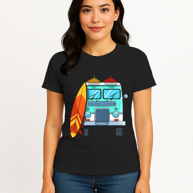 Surf Van Surfboard Palm Trees Surfing Surfer Waves Summer Womens T-Shirt