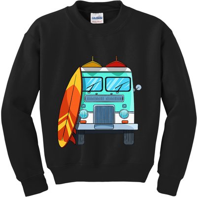 Surf Van Surfboard Palm Trees Surfing Surfer Waves Summer Kids Sweatshirt
