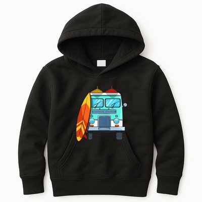 Surf Van Surfboard Palm Trees Surfing Surfer Waves Summer Kids Hoodie