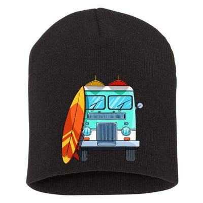 Surf Van Surfboard Palm Trees Surfing Surfer Waves Summer Short Acrylic Beanie