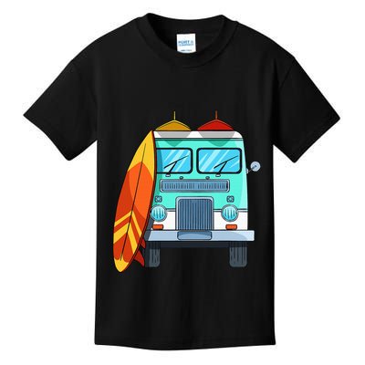 Surf Van Surfboard Palm Trees Surfing Surfer Waves Summer Kids T-Shirt