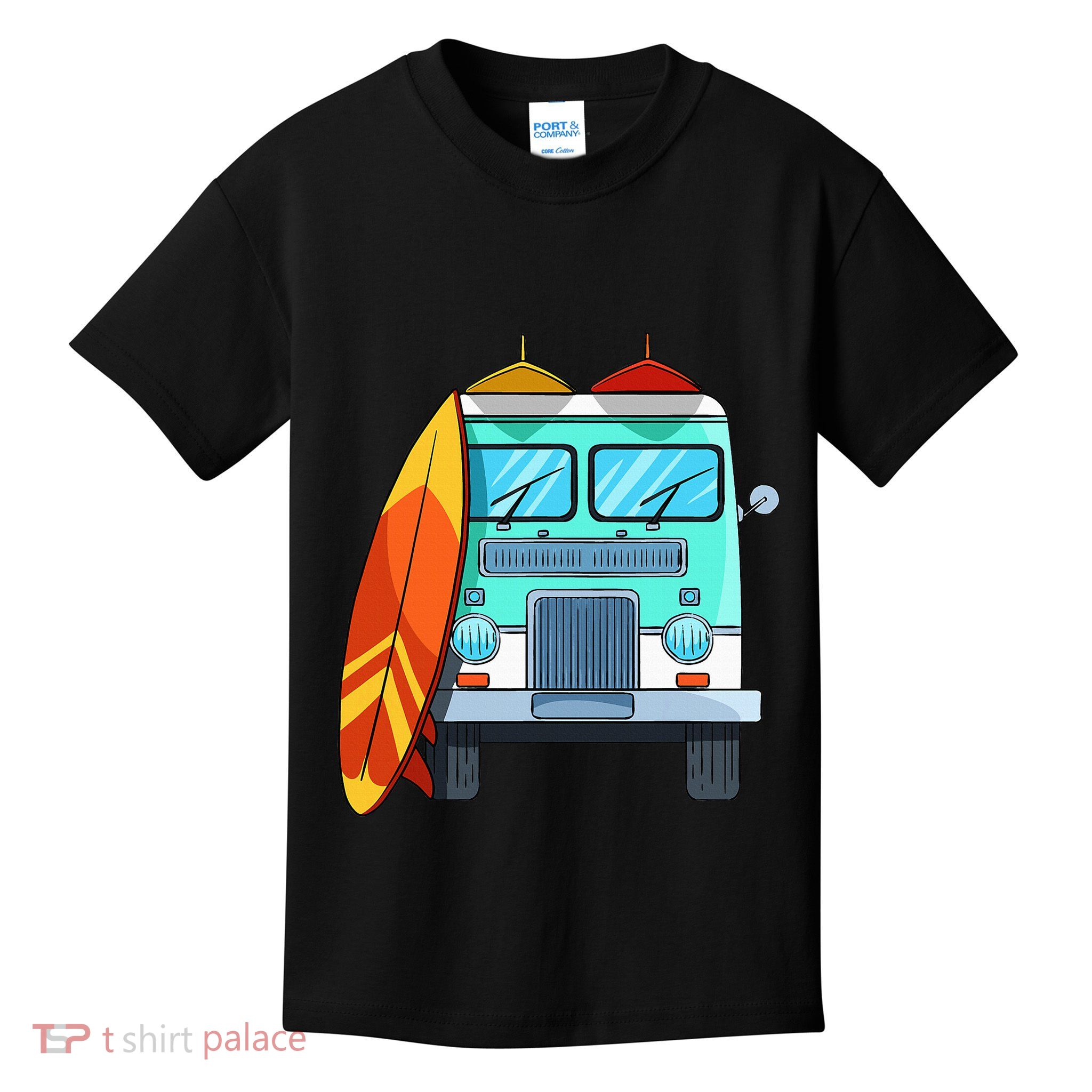 Surf Van Surfboard Palm Trees Surfing Surfer Waves Summer Kids T-Shirt