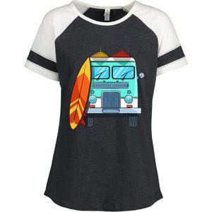 Surf Van Surfboard Palm Trees Surfing Surfer Waves Summer Enza Ladies Jersey Colorblock Tee