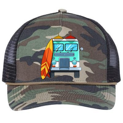 Surf Van Surfboard Palm Trees Surfing Surfer Waves Summer Retro Rope Trucker Hat Cap