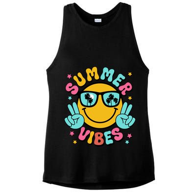 Summer Vibes Tropical Sunset Beach Vacation Ladies PosiCharge Tri-Blend Wicking Tank