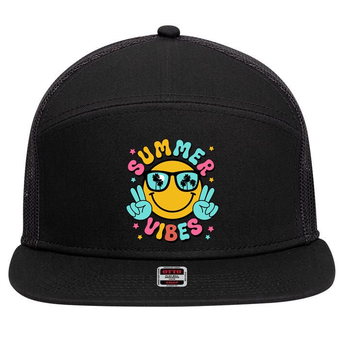 Summer Vibes Tropical Sunset Beach Vacation 7 Panel Mesh Trucker Snapback Hat