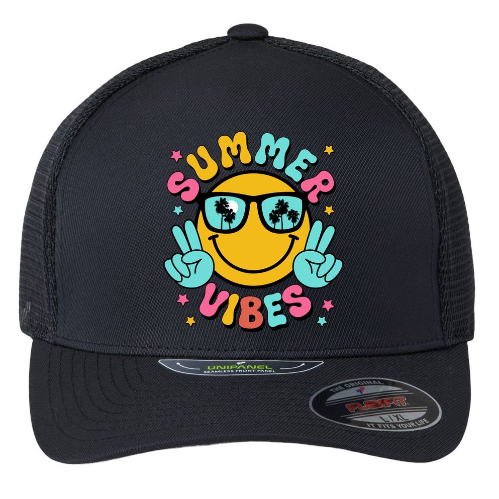 Summer Vibes Tropical Sunset Beach Vacation Flexfit Unipanel Trucker Cap