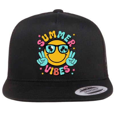 Summer Vibes Tropical Sunset Beach Vacation Flat Bill Trucker Hat