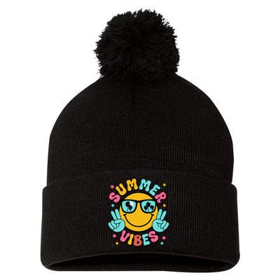 Summer Vibes Tropical Sunset Beach Vacation Pom Pom 12in Knit Beanie