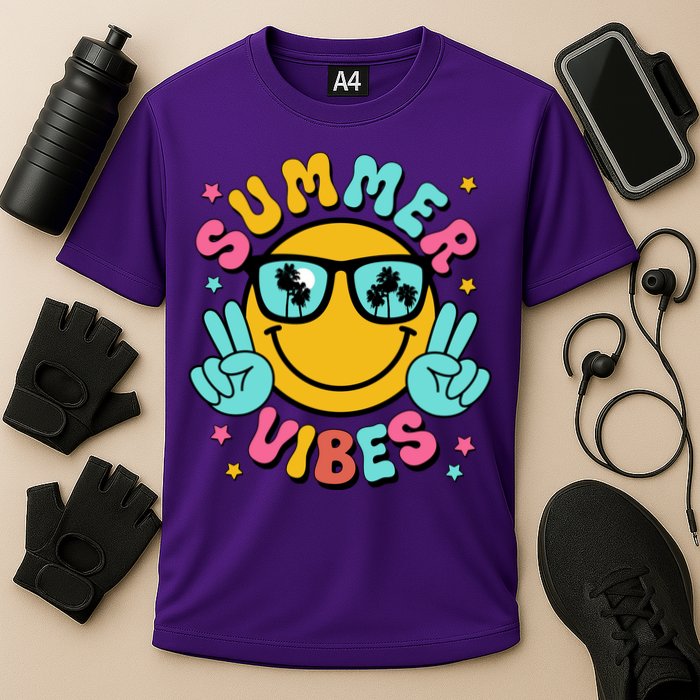 Summer Vibes Tropical Sunset Beach Vacation Cooling Performance Crew T-Shirt