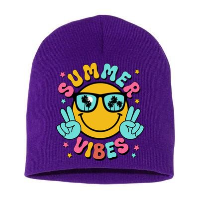 Summer Vibes Tropical Sunset Beach Vacation Short Acrylic Beanie