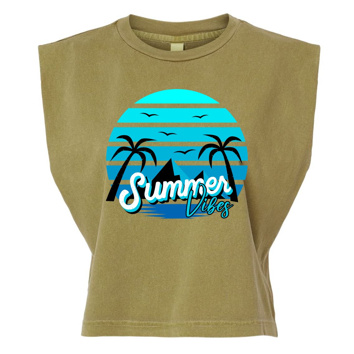 Summer Vibes Tropical Beach Vacation Garment-Dyed Women's Muscle Tee