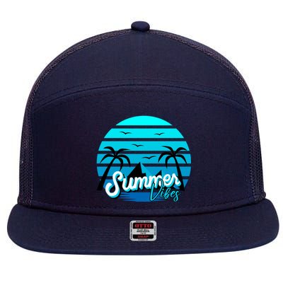 Summer Vibes Tropical Beach Vacation 7 Panel Mesh Trucker Snapback Hat