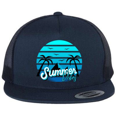 Summer Vibes Tropical Beach Vacation Flat Bill Trucker Hat