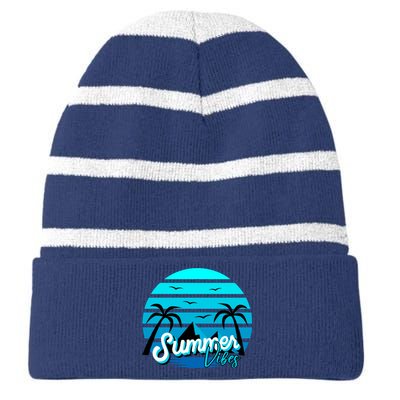 Summer Vibes Tropical Beach Vacation Striped Beanie with Solid Band