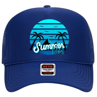 Summer Vibes Tropical Beach Vacation High Crown Mesh Back Trucker Hat