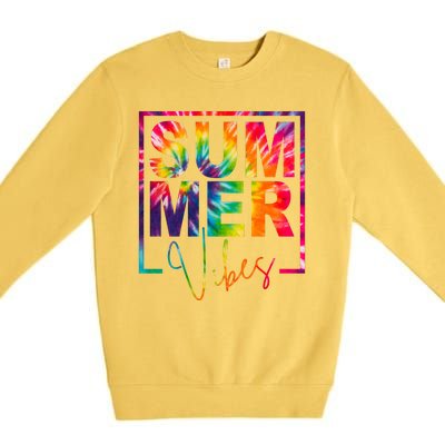 Summer Vibes Tie Dye Colorful Fun Premium Crewneck Sweatshirt