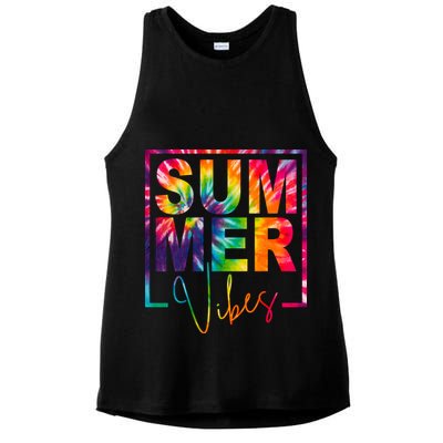 Summer Vibes Tie Dye Colorful Fun Ladies PosiCharge Tri-Blend Wicking Tank