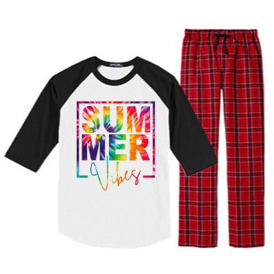 Summer Vibes Tie Dye Colorful Fun Raglan Sleeve Pajama Set