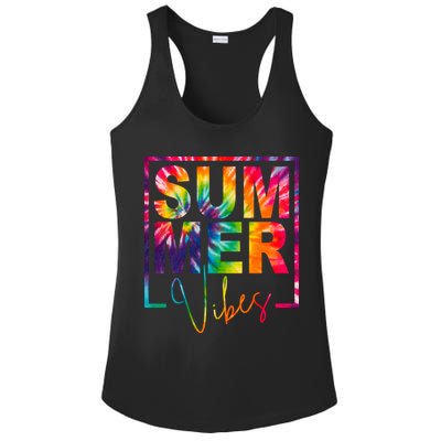 Summer Vibes Tie Dye Colorful Fun Ladies PosiCharge Competitor Racerback Tank