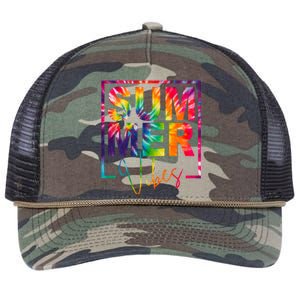 Summer Vibes Tie Dye Colorful Fun Retro Rope Trucker Hat Cap