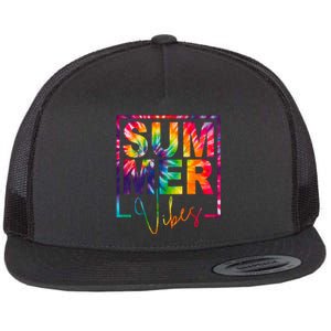 Summer Vibes Tie Dye Colorful Fun Flat Bill Trucker Hat