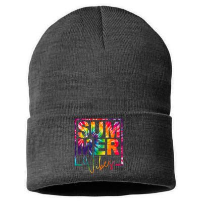 Summer Vibes Tie Dye Colorful Fun Sustainable Knit Beanie