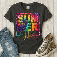 Summer Vibes Tie Dye Colorful Fun Womens T-Shirt