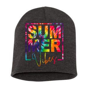 Summer Vibes Tie Dye Colorful Fun Short Acrylic Beanie