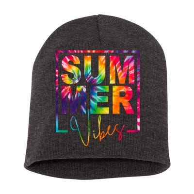 Summer Vibes Tie Dye Colorful Fun Short Acrylic Beanie
