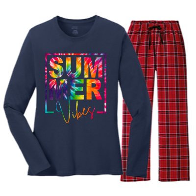 Summer Vibes Tie Dye Colorful Fun Women's Long Sleeve Flannel Pajama Set 