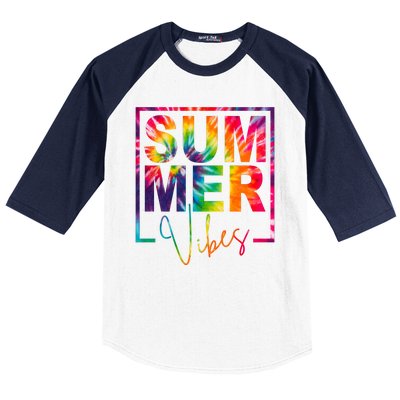 Summer Vibes Tie Dye Colorful Fun Baseball Sleeve Shirt