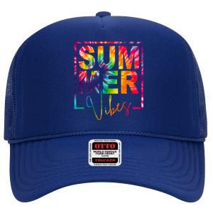 Summer Vibes Tie Dye Colorful Fun High Crown Mesh Back Trucker Hat