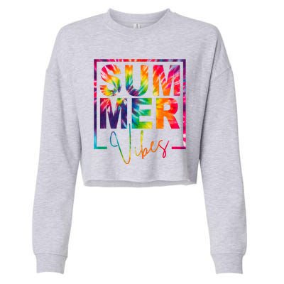 Summer Vibes Tie Dye Colorful Fun Cropped Pullover Crew