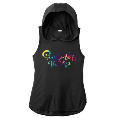 Summer Vibes Tie Dye Colorful Ladies PosiCharge Tri-Blend Wicking Draft Hoodie Tank