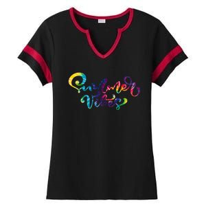 Summer Vibes Tie Dye Colorful Ladies Halftime Notch Neck Tee