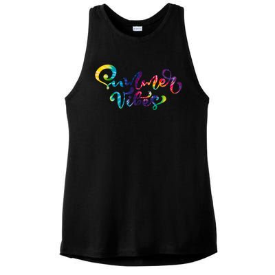 Summer Vibes Tie Dye Colorful Ladies PosiCharge Tri-Blend Wicking Tank