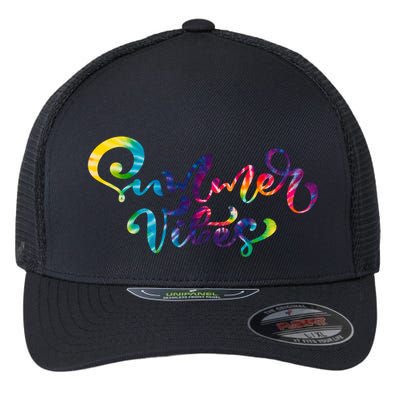 Summer Vibes Tie Dye Colorful Flexfit Unipanel Trucker Cap