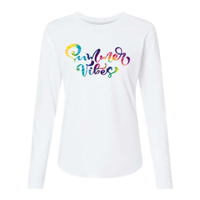 Summer Vibes Tie Dye Colorful Womens Cotton Relaxed Long Sleeve T-Shirt