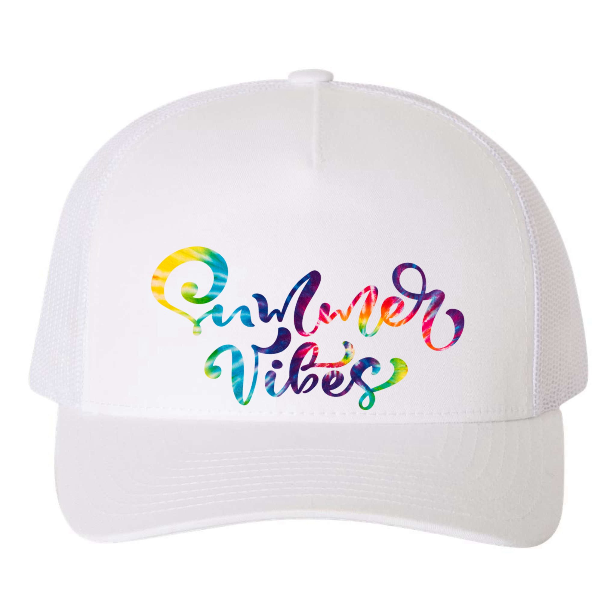 Summer Vibes Tie Dye Colorful Yupoong Adult 5-Panel Trucker Hat