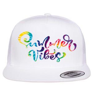 Summer Vibes Tie Dye Colorful Flat Bill Trucker Hat