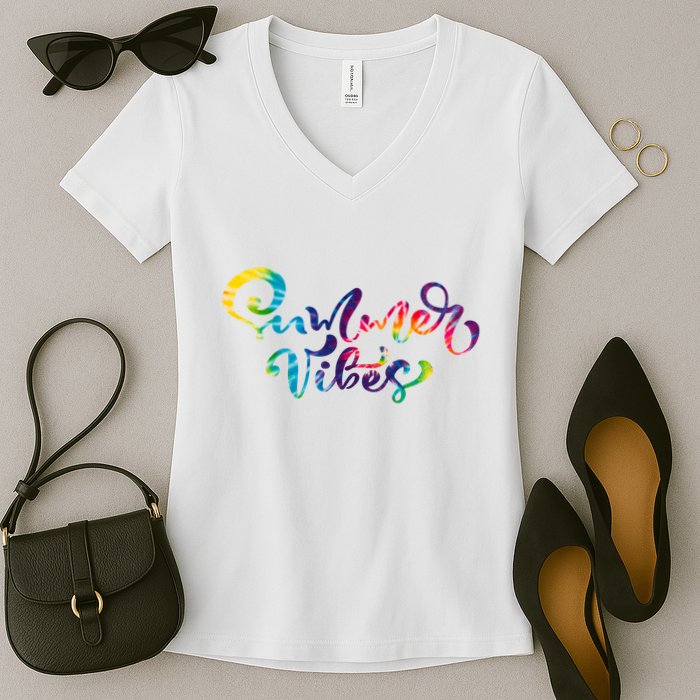 Summer Vibes Tie Dye Colorful Women's V-Neck T-Shirt