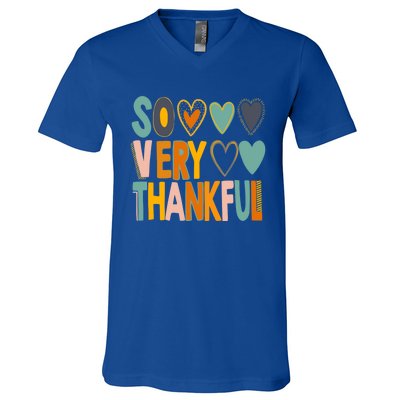 So Very Thankful Colorful Hearts Nice Thanksgiving Gift V-Neck T-Shirt